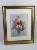 Oil painting of pink and red peppies, sight size 26 x 36, framed no glass, 49.5 x 60cm.