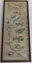 A strip map of Stratford on Avon canal published by the National Trust, framed and glazed,