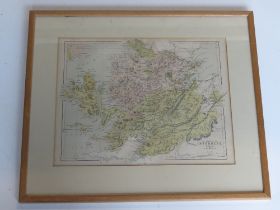 Printed map 'The Counties of Inverness, Ross and Cromarty' by Hughes, framed and glazed,