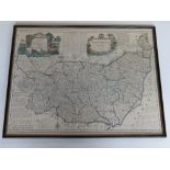 Print; 'The Doncella Map Series Suffolk' from an original map by Eman Bowen in Hogarth style frame,