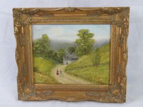 Oil on canvas, signed Jillian Wood, rural scene, 24 x 19, frame measuring 34 x 29cm.