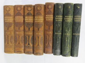 Nouveau Larousse Illustre, half leather bound set of eight books.