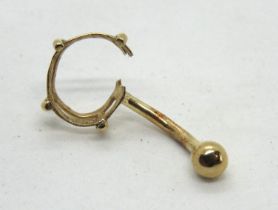 A 9ct gold belly bar frame, scrap, 1.