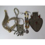 Four hand made necklaces of various form inc a white metal Tibetan bead necklace having white metal