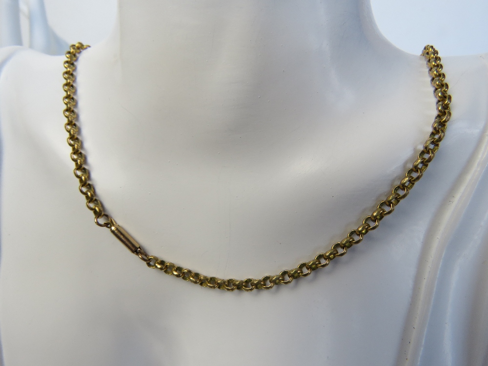 A heavy vintage 9ct gold belcher link chain necklace, stamped 9ct to the barrel clasp,