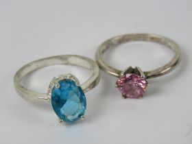 Two silver single stone rings, each stamped 925, size P-Q.