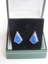 A pair of Lapis Lazuli stud earrings having 925 butterfly backs in presentation box.