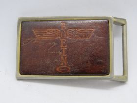 A c1970s Boeing aircraft leather belt buckle.