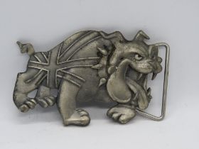 A Bulldog Buckles Co Union Jack Bulldog belt buckle.