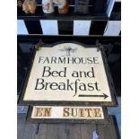 A vintage advertising Farmhouse Bed and Breakfast sign, approx 63 x 70cm (25 x 27.