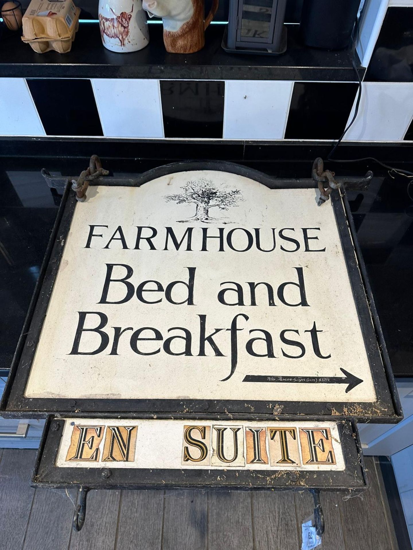 A vintage advertising Farmhouse Bed and Breakfast sign, approx 63 x 70cm (25 x 27.
