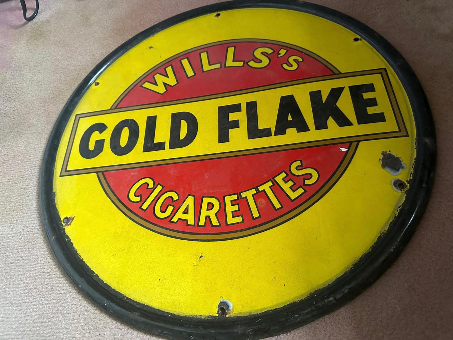 A vintage enamelled circular roundel advertising sign for Will's Gold Flake Cigarettes, - Image 6 of 9