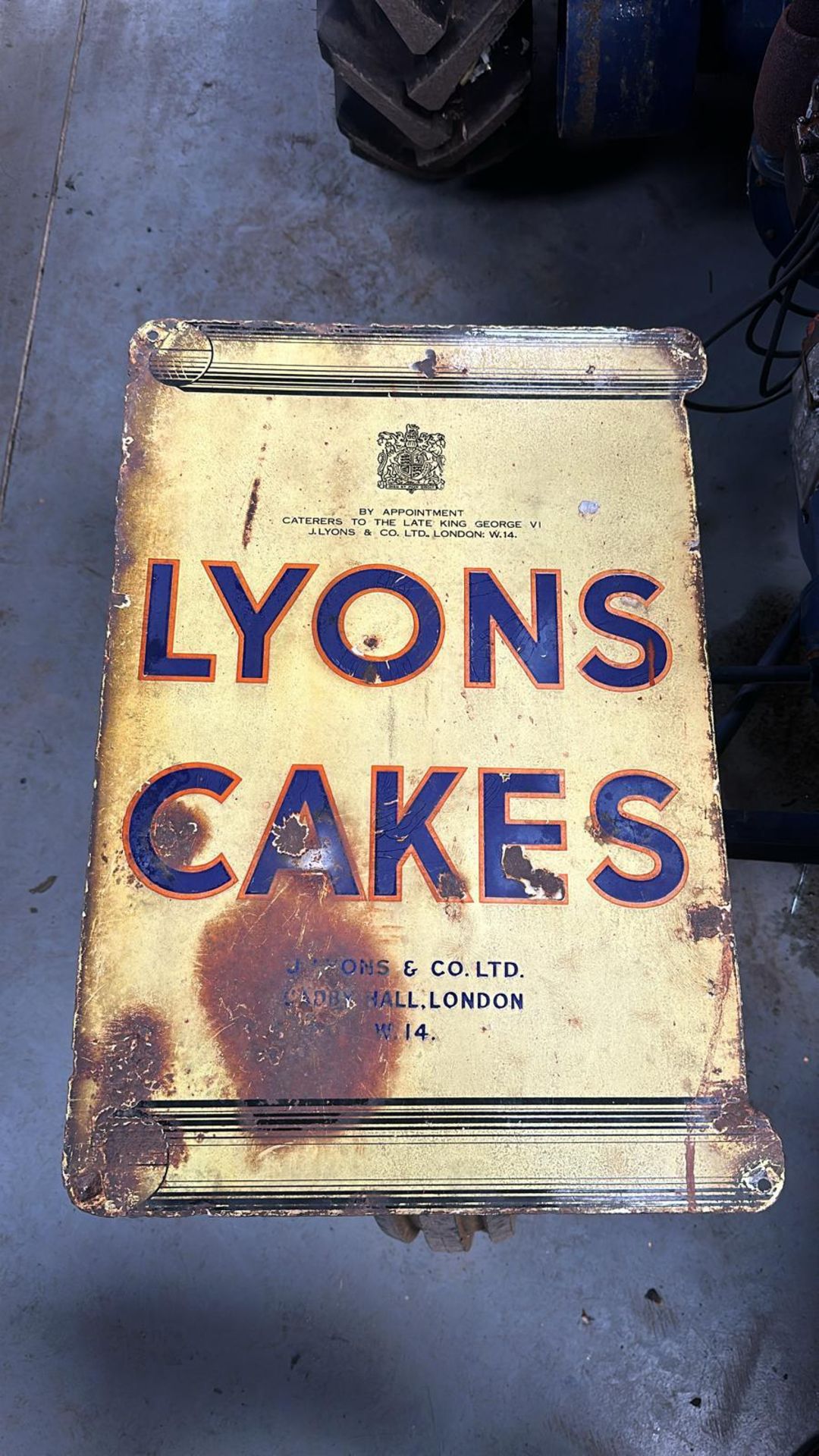 A vintage enamelled advertising sign for Lyons Cakes, approx 63 x 45cm (25 x 17"). - Image 2 of 2