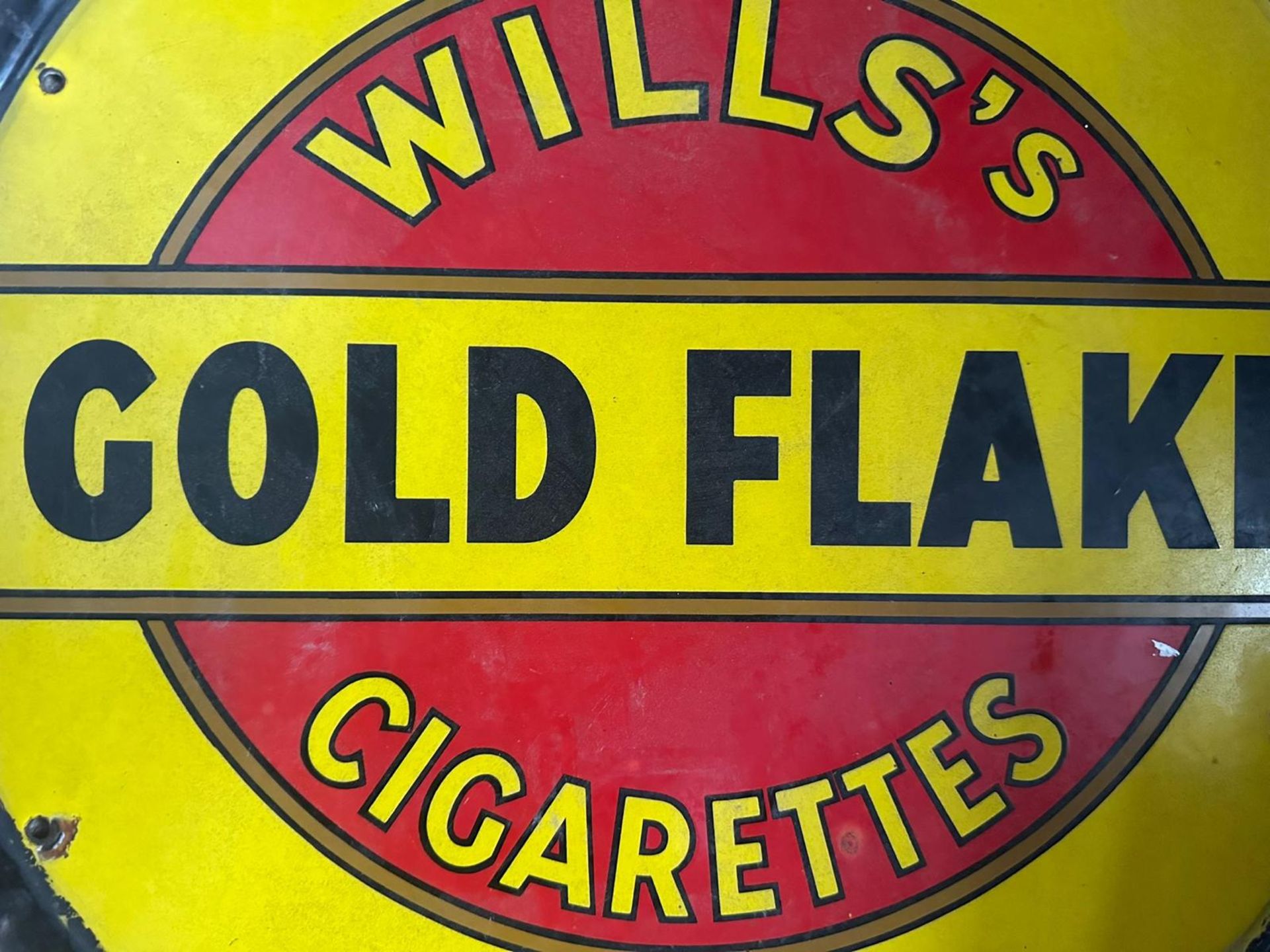 A vintage enamelled circular roundel advertising sign for Will's Gold Flake Cigarettes, - Image 2 of 9