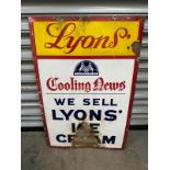 A vintage enamelled advertising sign for Lyons, approx 57 x 86cm (22 x 33").