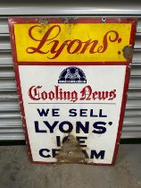 A vintage enamelled advertising sign for Lyons, approx 57 x 86cm (22 x 33").