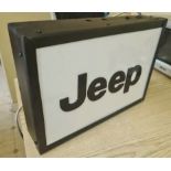 A contemporary illuminated Jeep box sign, 43 x 33 x 9cm.