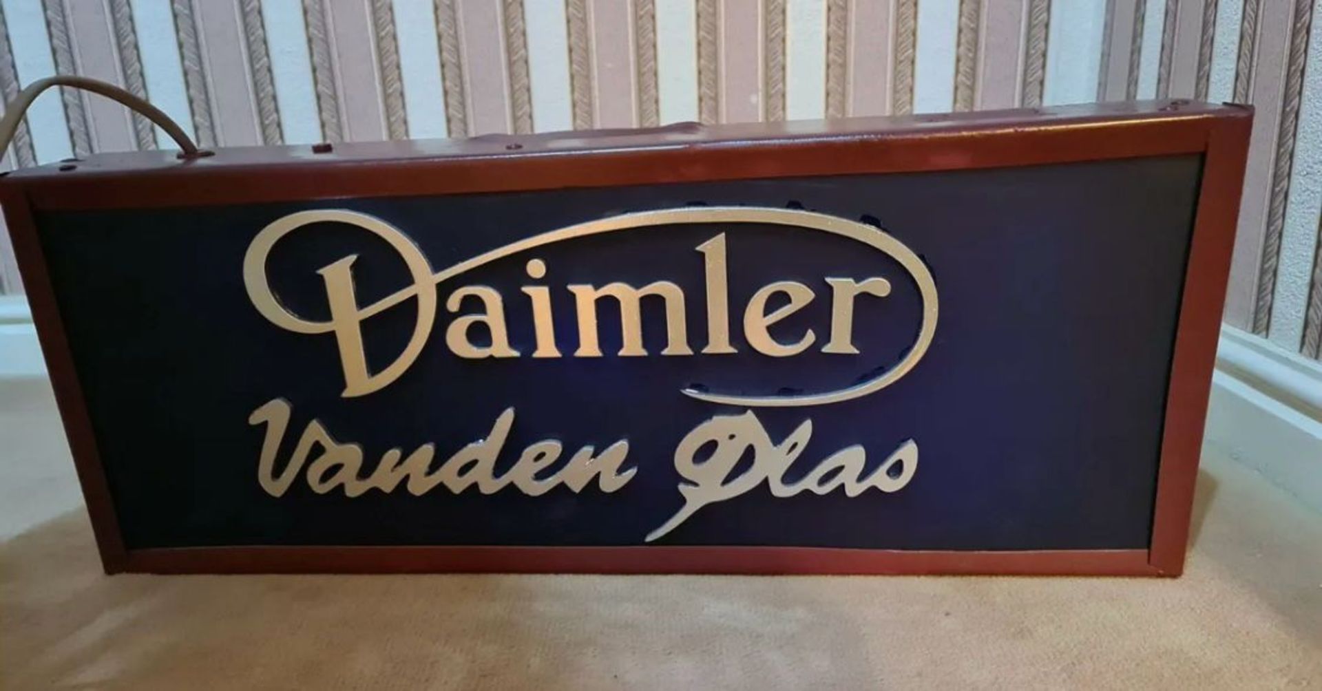 A contemporary illuminated Daimler Vander Plas box sign, 65 x 25 x 9cm.