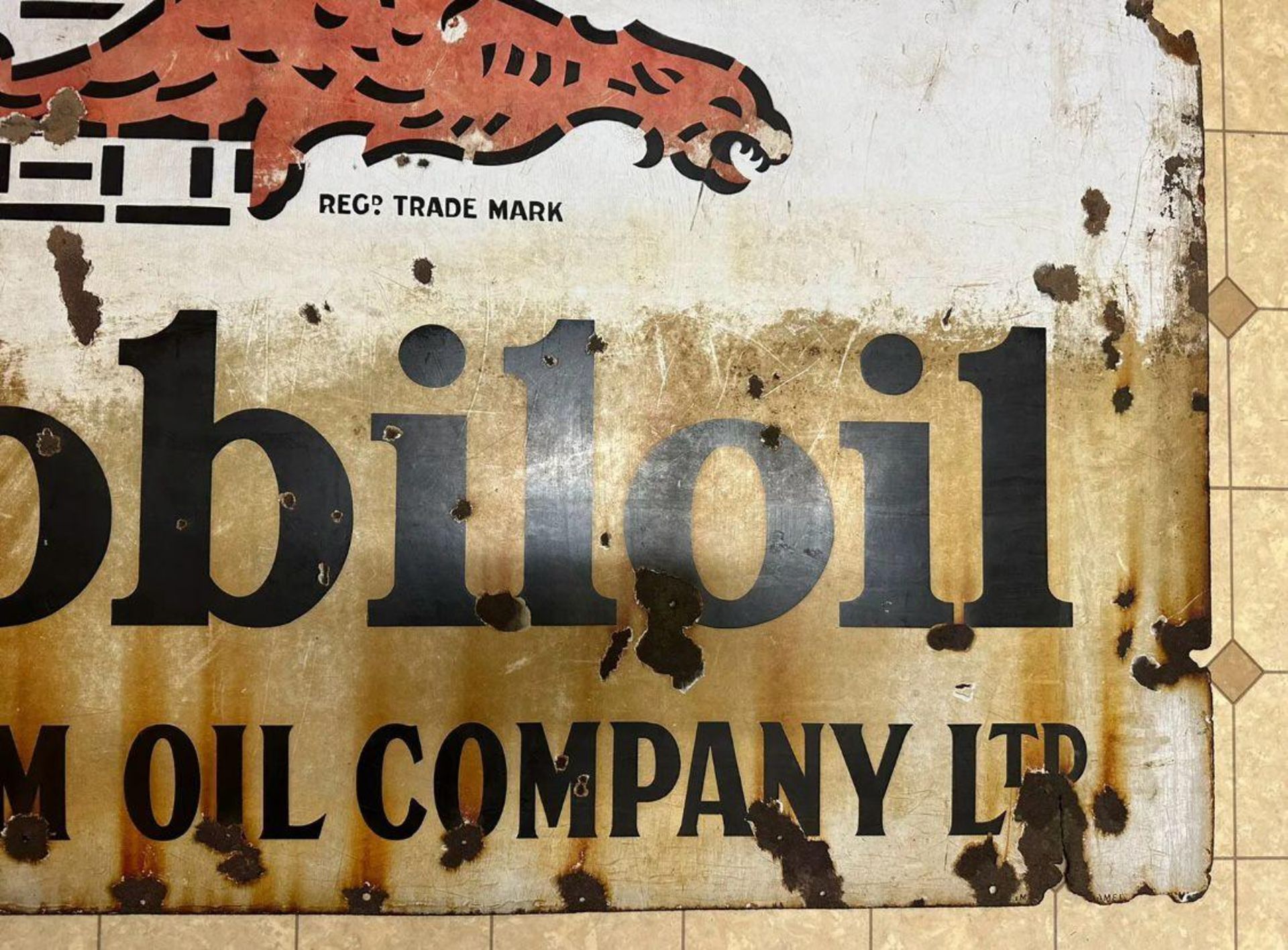 A vintage enamelled advertising sign for Mobiloil Gargoyle, approx 115 x 77cm (45" x 30"). - Image 2 of 7