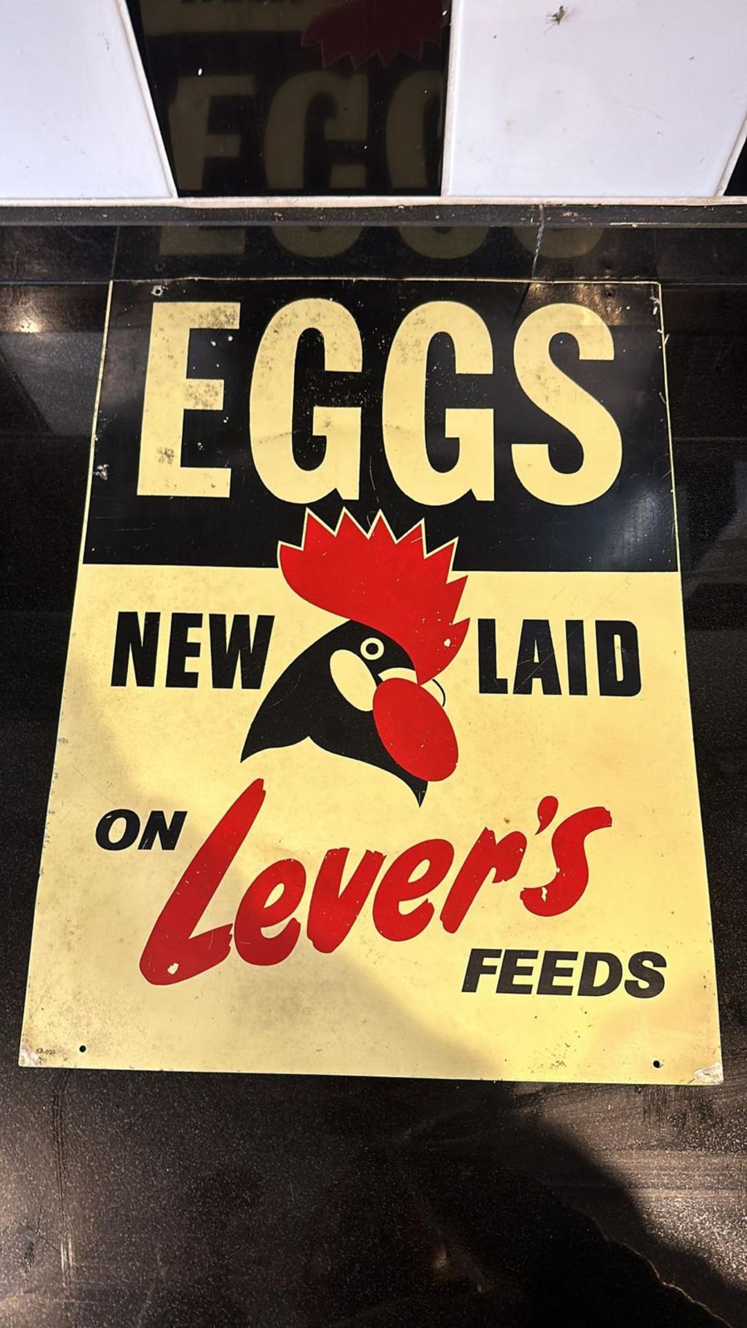 A vintage enamelled advertising sign for Lever's Eggs, approx 45 x 34cm (17.5 x 13.5"). - Image 2 of 2