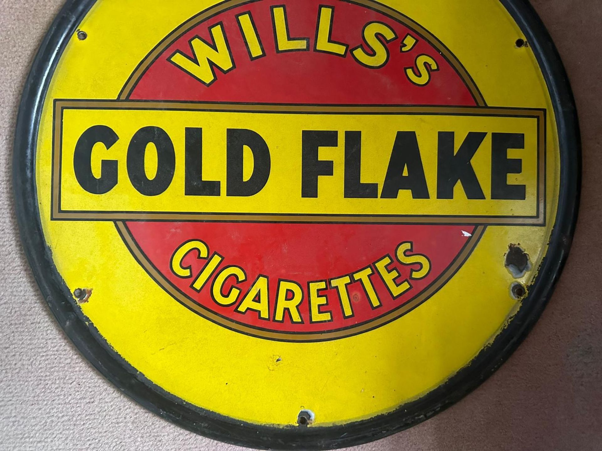 A vintage enamelled circular roundel advertising sign for Will's Gold Flake Cigarettes, - Image 7 of 9