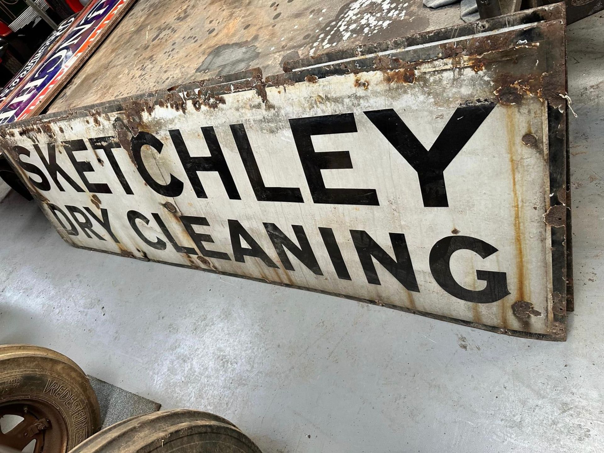 A rare pair of vintage enamelled advertising signs for Sketchley Dye Works & Dry Cleaning. - Image 2 of 2