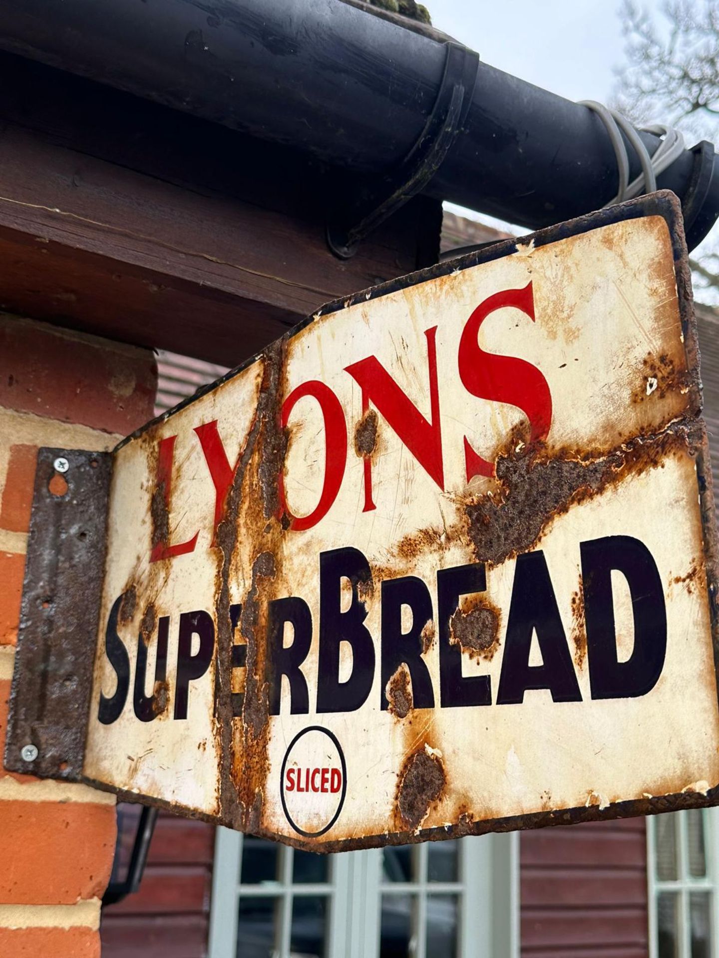 A vintage enamelled double-sided advertising sign for Lyons SuperBread, wall mounted, - Image 2 of 2