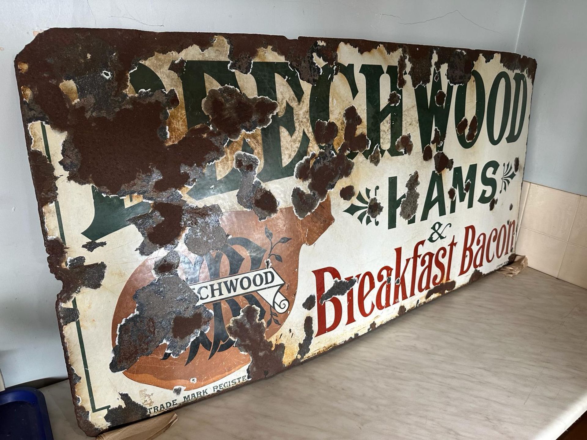 A vintage enamelled advertising sign for Beechwood Hams & Breakfast Bacon, - Image 2 of 5