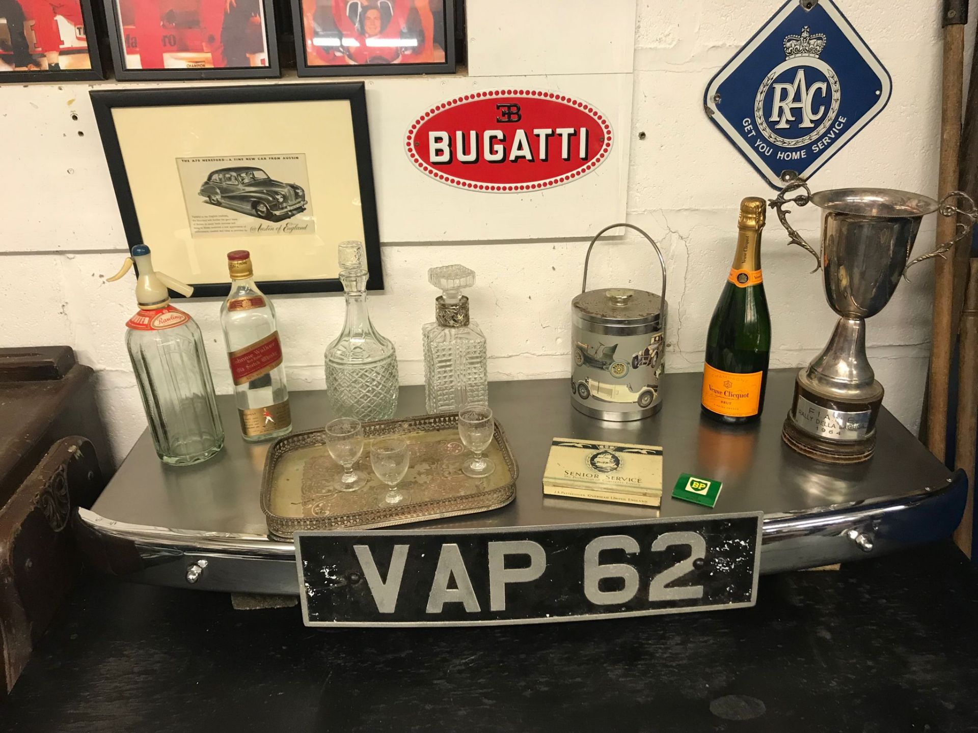 A superb man-cave shelf formed from a vintage chrome bumper and plate. - Image 3 of 5