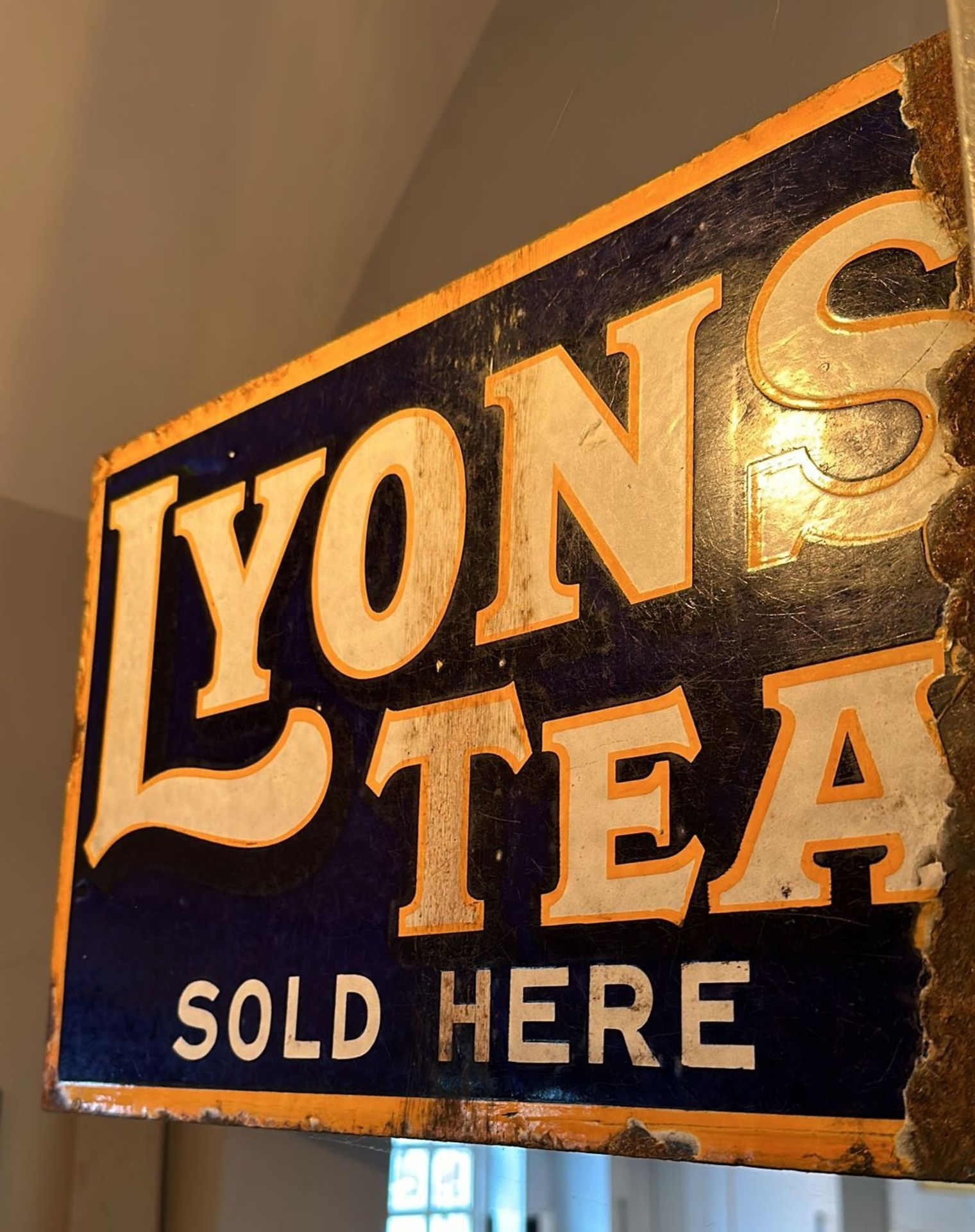 A vintage double-sided enamelled advertising sign for Lyons Tea, wall mounted, - Image 3 of 3