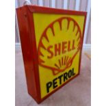 A contemporary illuminated Shell Petrol box sign, approx 42 x 36 x 10cm.