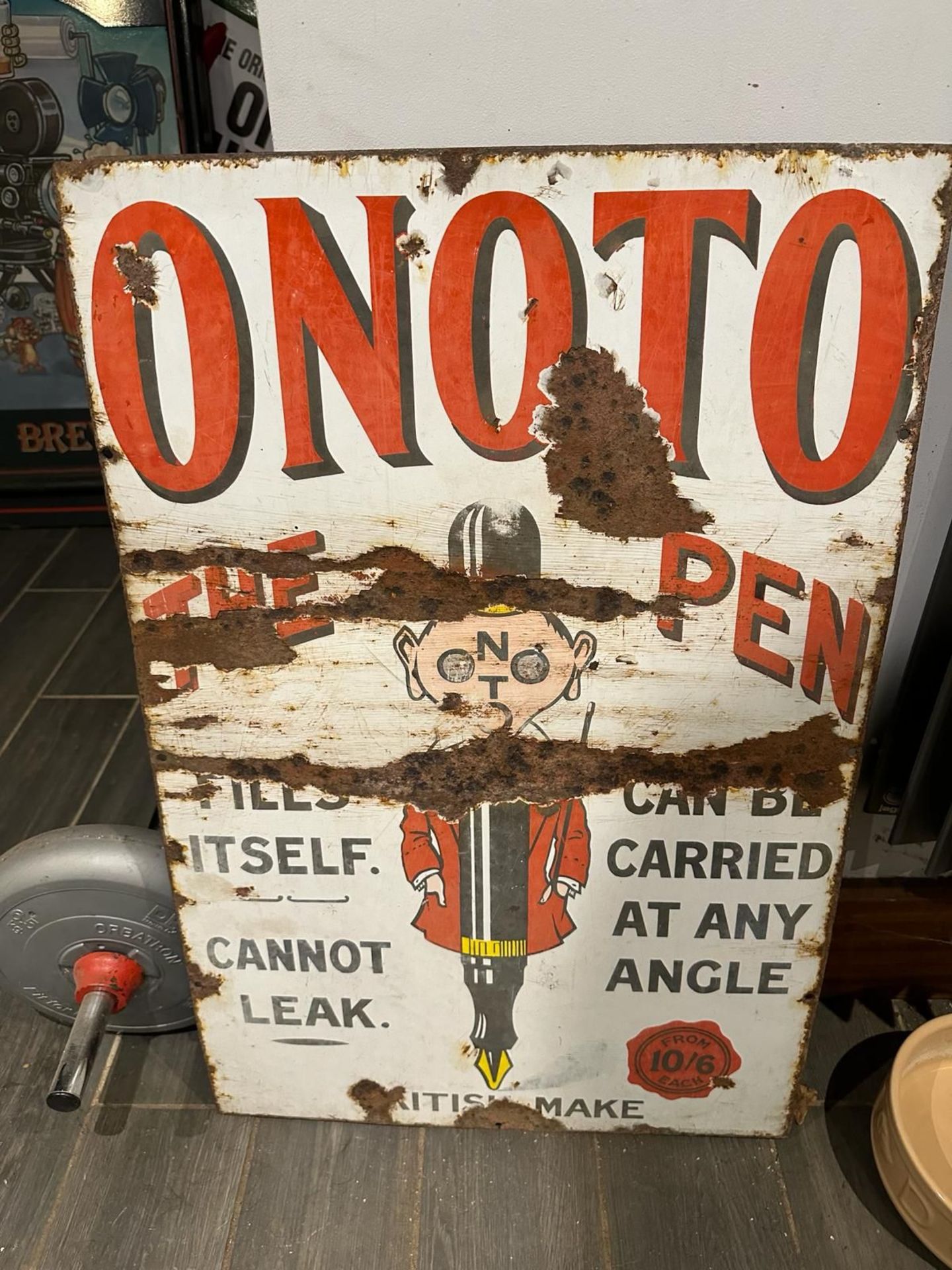 A vintage enamelled advertising sign for Onoto 'The Pen', approx 50 x 76cm (19 x 30").