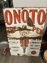A vintage enamelled advertising sign for Onoto 'The Pen', approx 50 x 76cm (19 x 30").