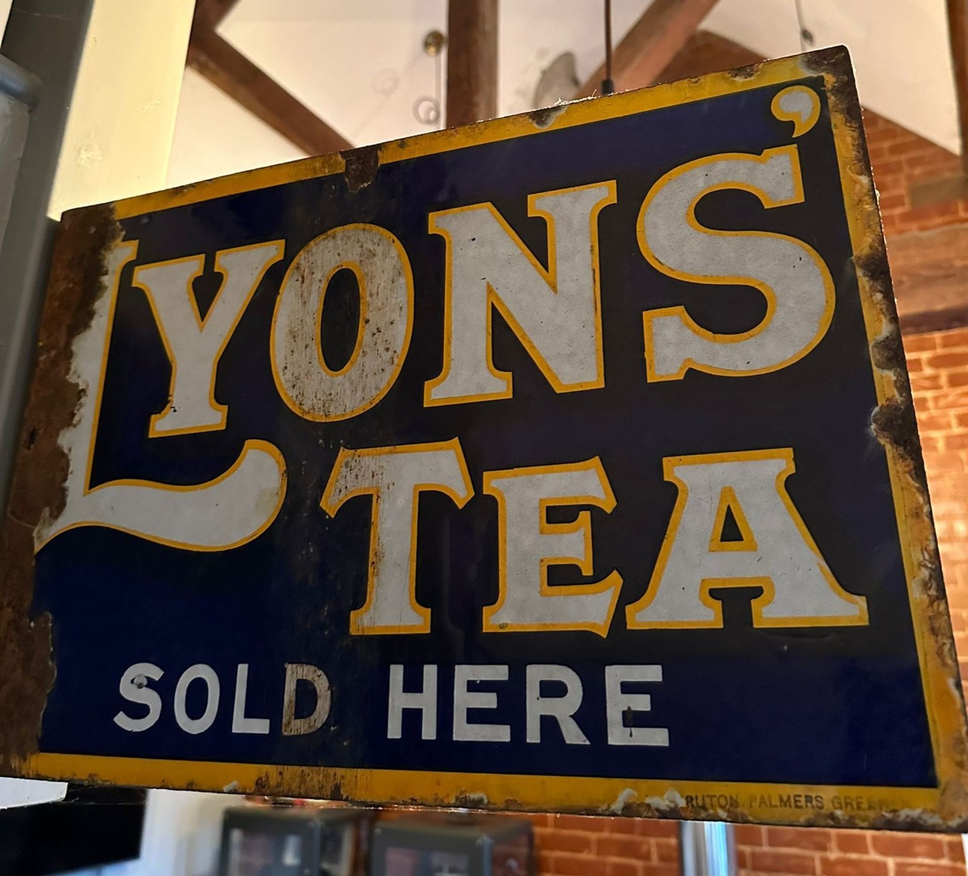 A vintage double-sided enamelled advertising sign for Lyons Tea, wall mounted, - Image 2 of 3