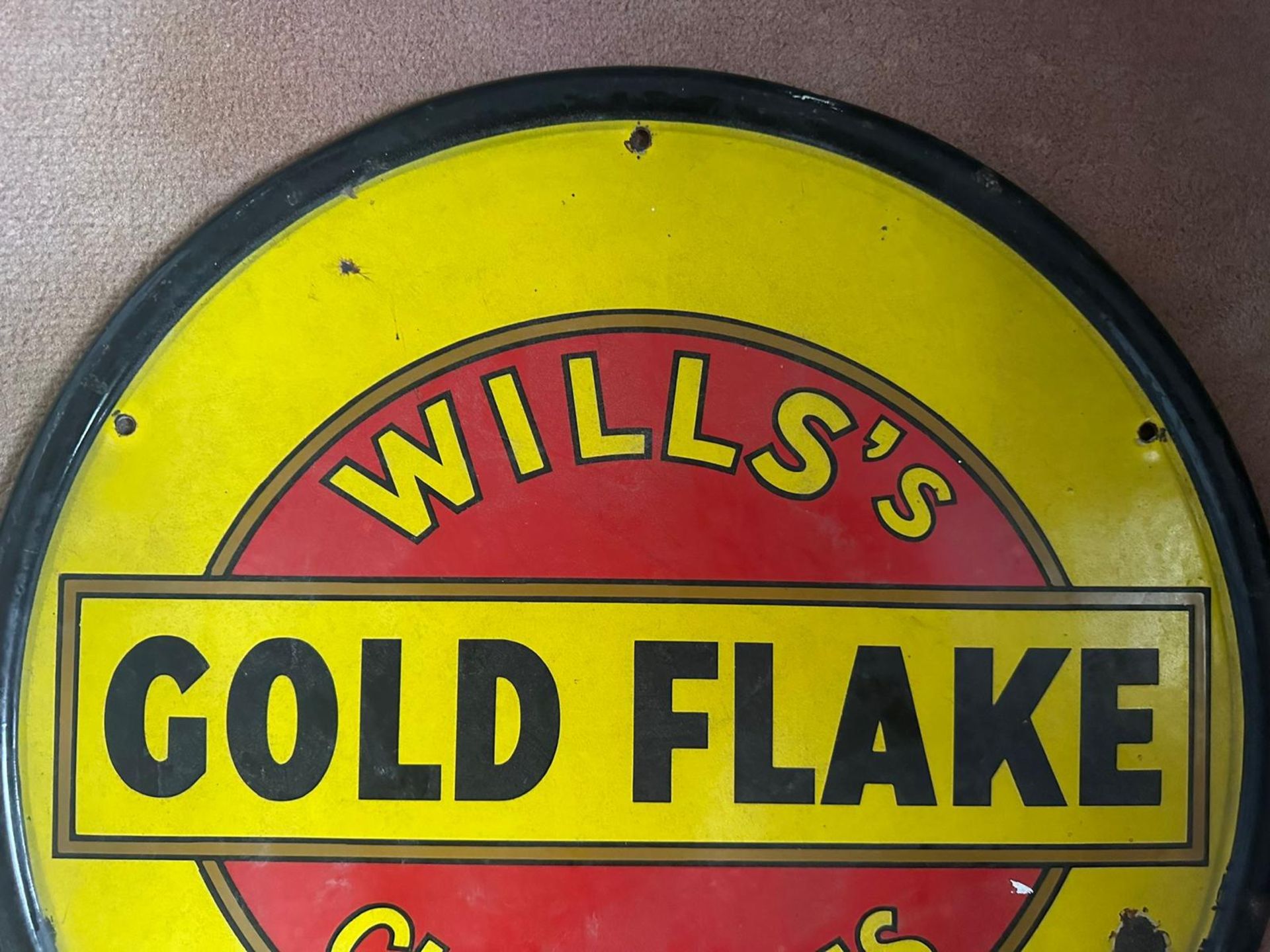 A vintage enamelled circular roundel advertising sign for Will's Gold Flake Cigarettes, - Image 5 of 9