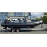 Zodiac 650 Pro rigid inflatable boat with Mercury 150 outboard engine. Includes road trailer.