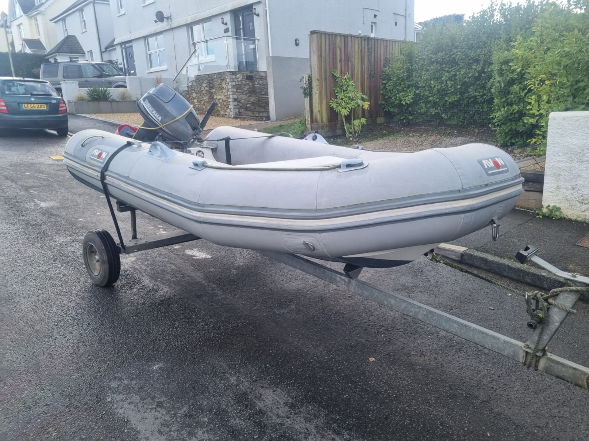 2002 Avon rigid inflatable boat with Yamaha 15HP two stroke engine.