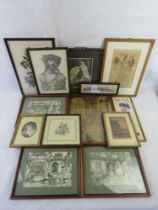 A quantity of assorted prints and needlepoint pictures.