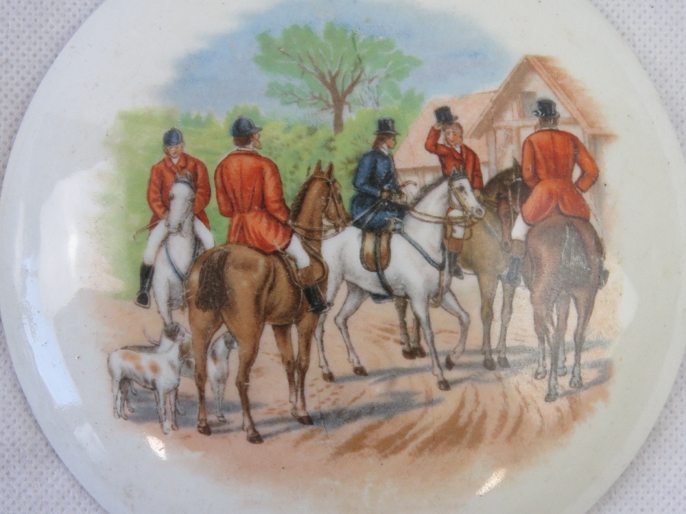 A pair of Pratt style pot lids, each having hunting scene upon. - Image 3 of 4