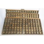 Three vintage wooden typesetting printers trays / drawers.