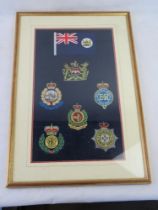 A framed set of police regiment patches all Hong Kong themed.