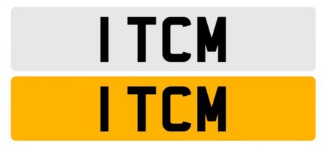 '1 TCM' vehicle registration (1 by 3 number plate) on retention certificate.