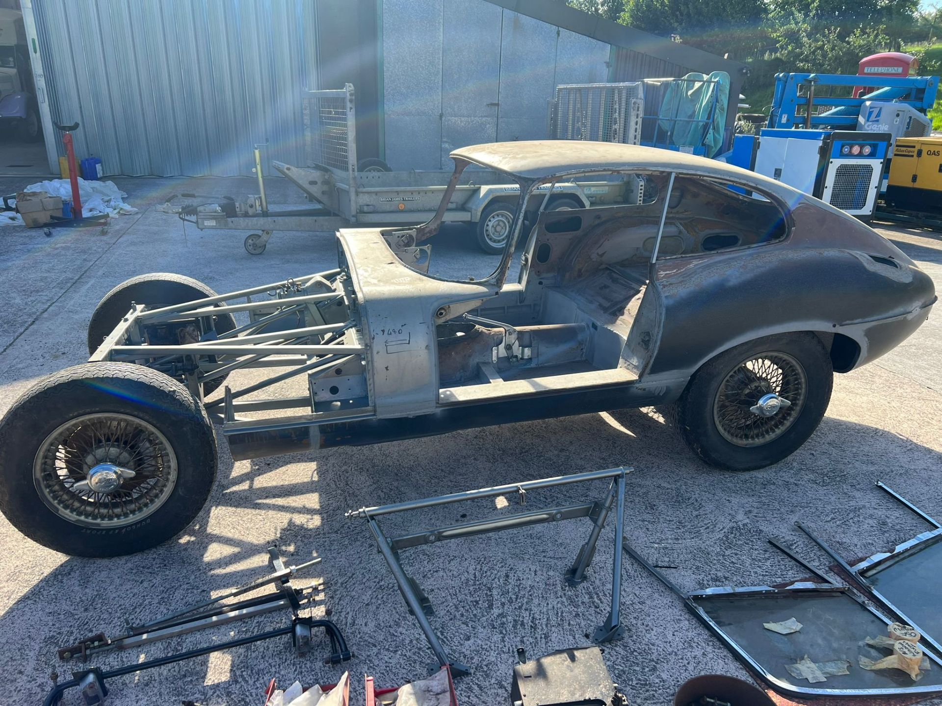 Jaguar E-type Coupé rolling chassis & body c1967. Right hand drive.