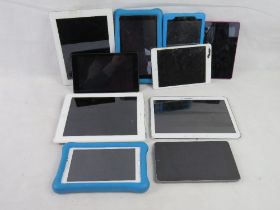 A quantity of tablet computers, six noted as cracked screens.