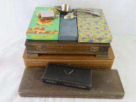 A canteen of silver plated cutlery together with a quantity of other cutlery and a small hip flask.