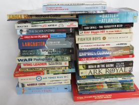 A quantity of assorted military and aviation themed books inc Spitfire, RAF, Ark Royal,