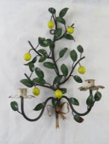 A delightful Italian style wall mounting double candle sconce decorated with green leaves and