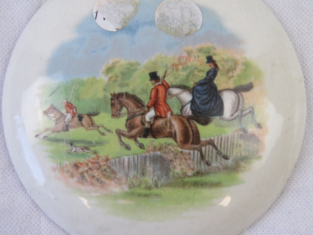 A pair of Pratt style pot lids, each having hunting scene upon. - Image 3 of 4