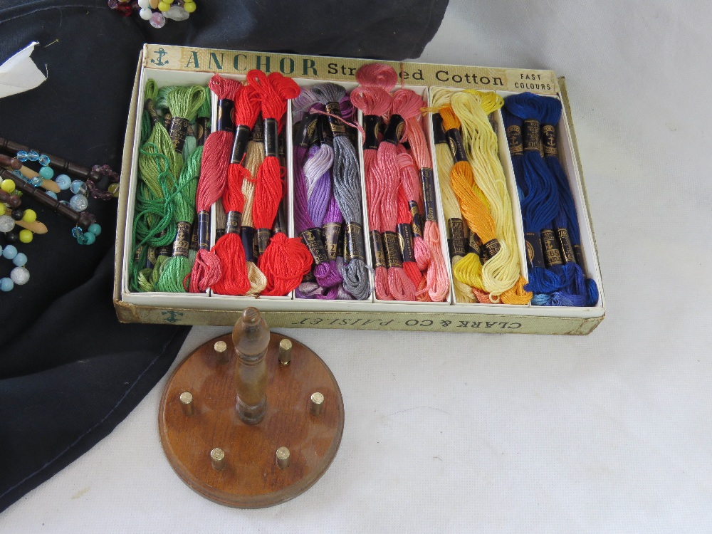 Two lace making cushions with a large quantity of bobbins, also a box of cotton thread etc. - Image 4 of 4