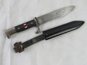 A WWII German Hitler Youth dagger with RZM and M7/72 to blade, 1939 to ricasso, with scabbard.